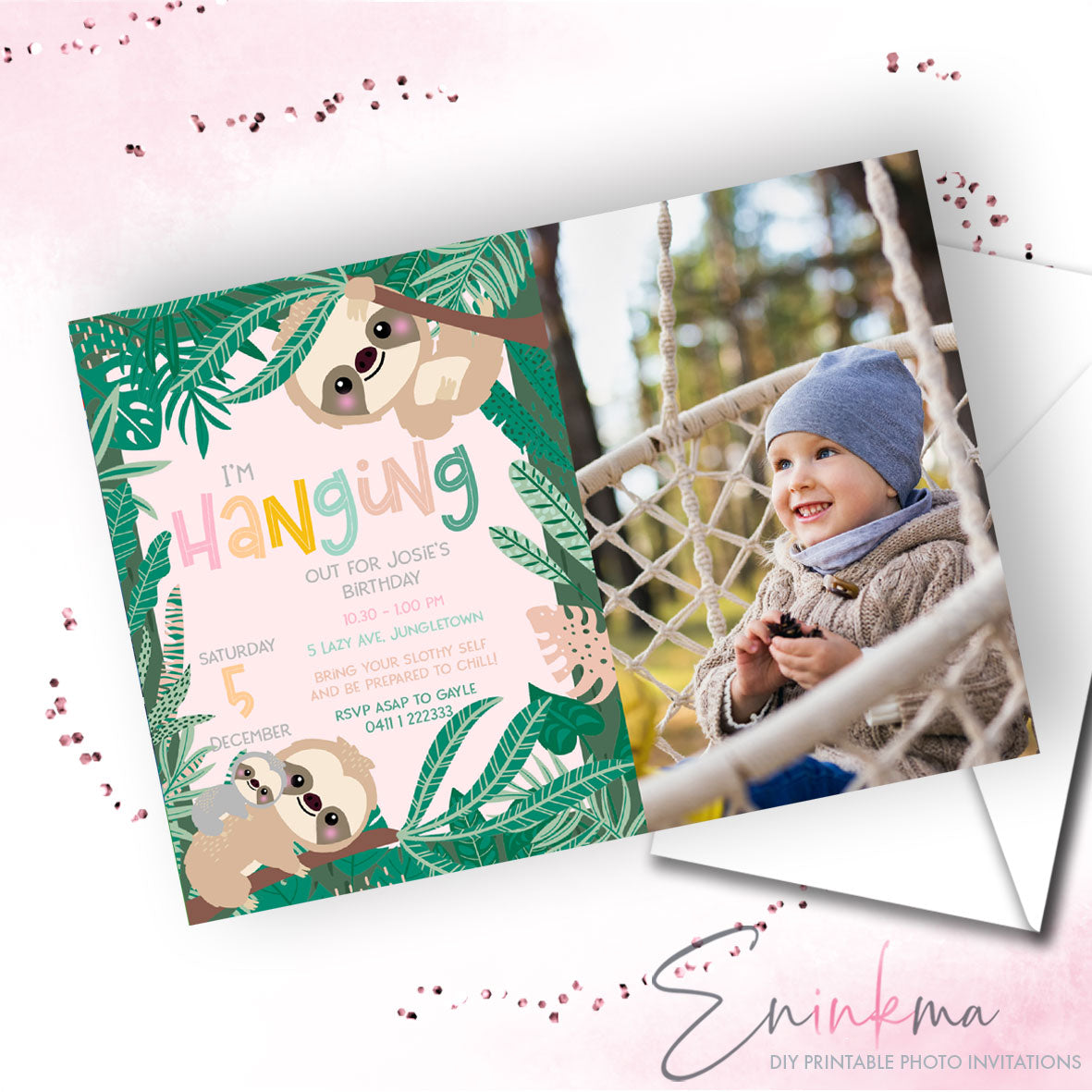 Sloth Photo Invitation | Add your picture and print – Eninkma