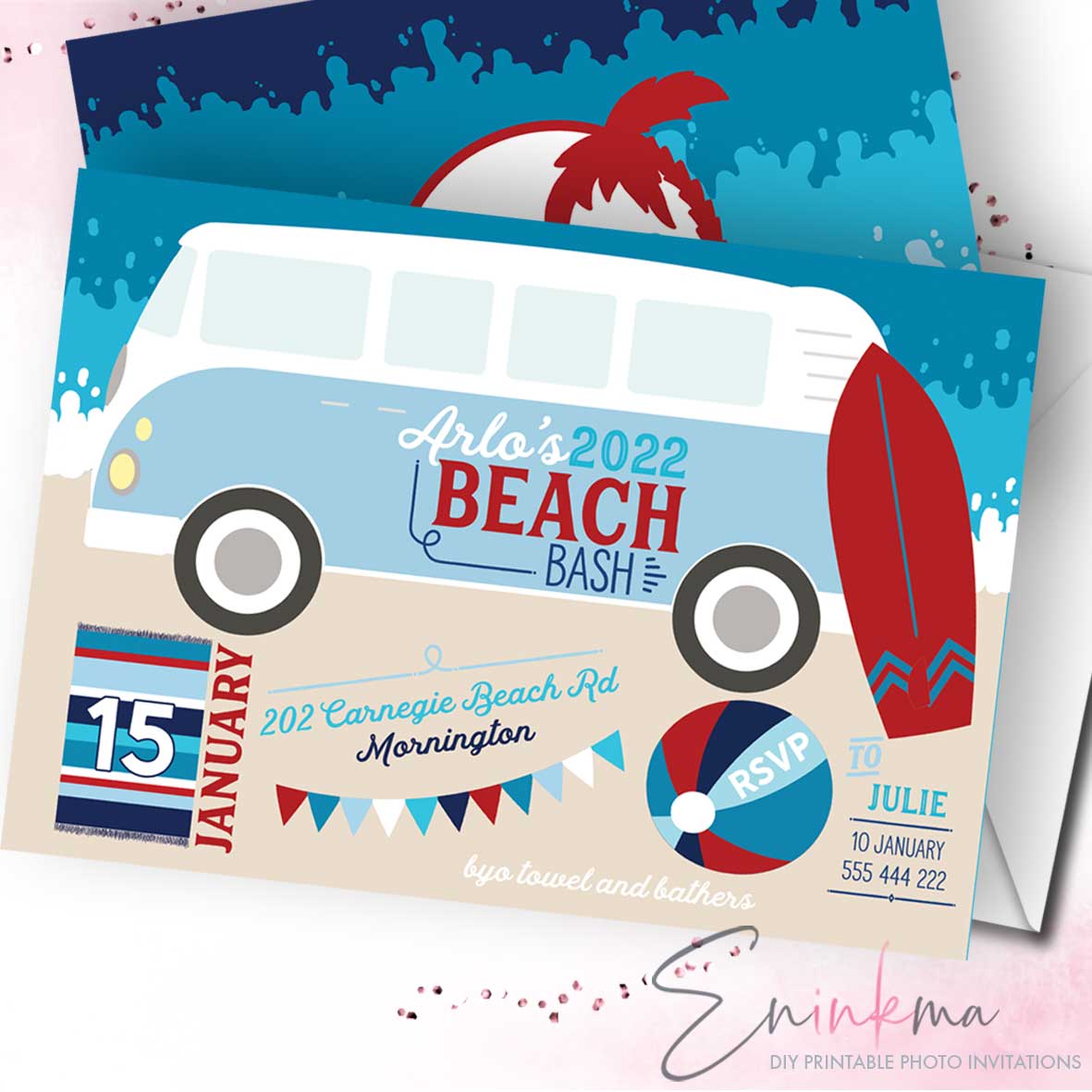 Beach Invitations | Edit and Print Yourself Now! – Eninkma